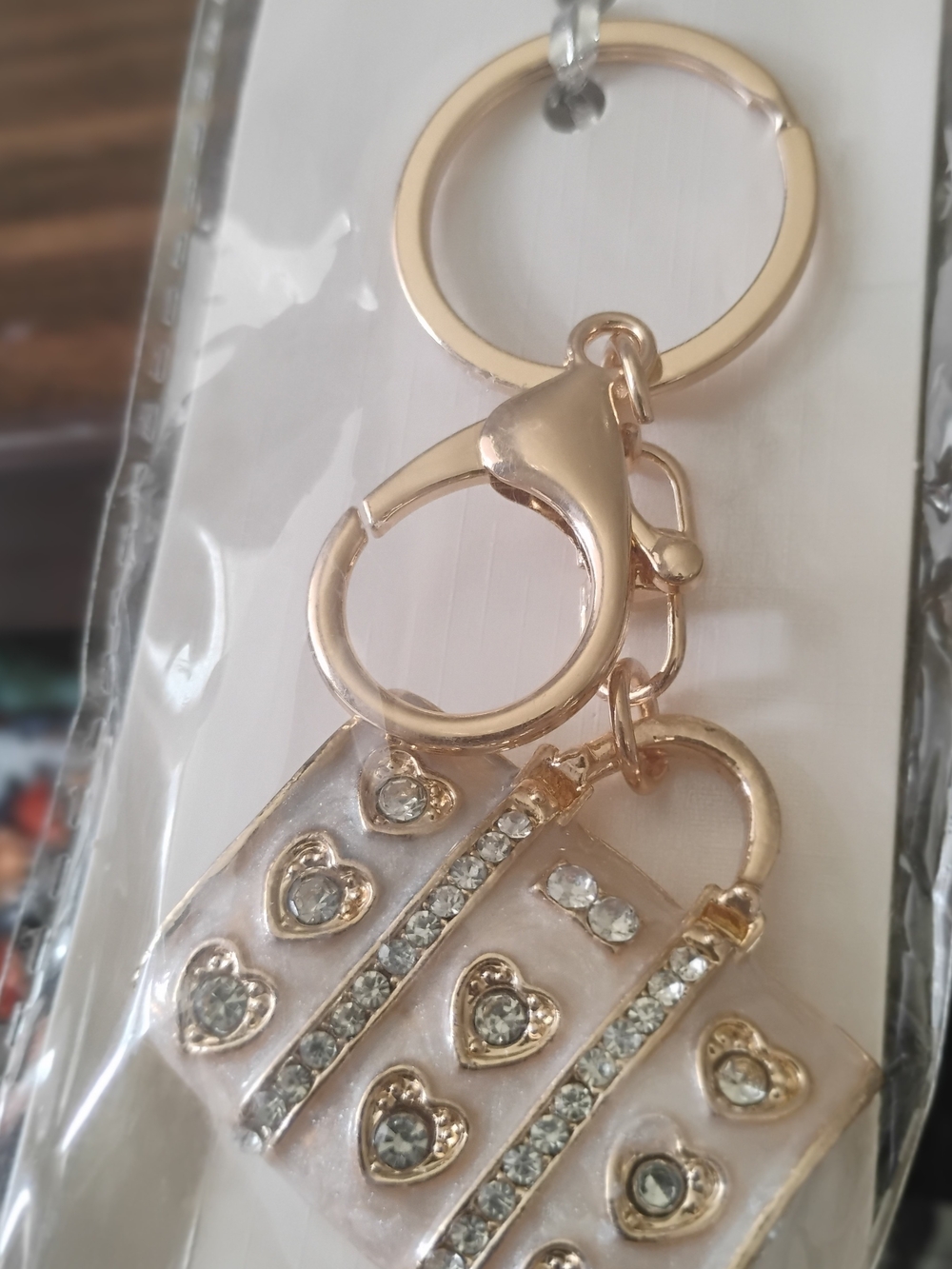Gold-Tone Heart Crystal Bag Charm Keychain